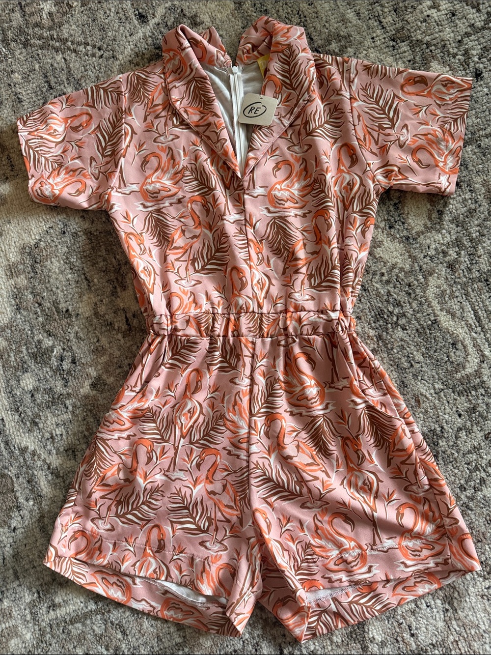 Dazey LA Pink & Orange Flamingo Print Romper Shorts Anthropologie